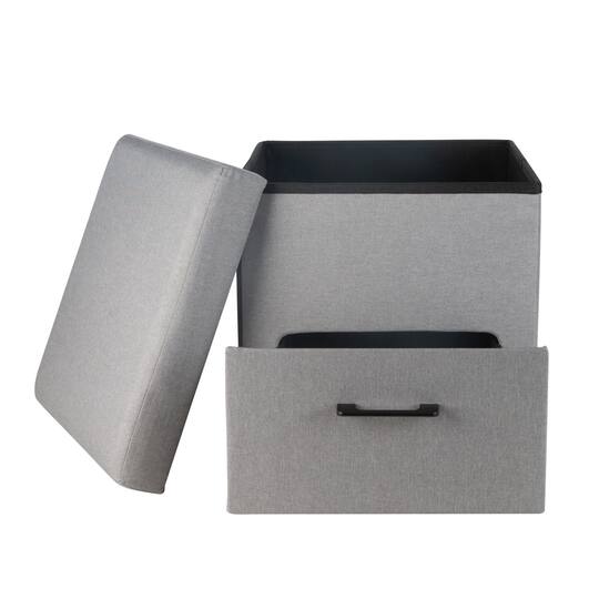 Simplify Gray Collapsible Storage Ottoman with Drawer